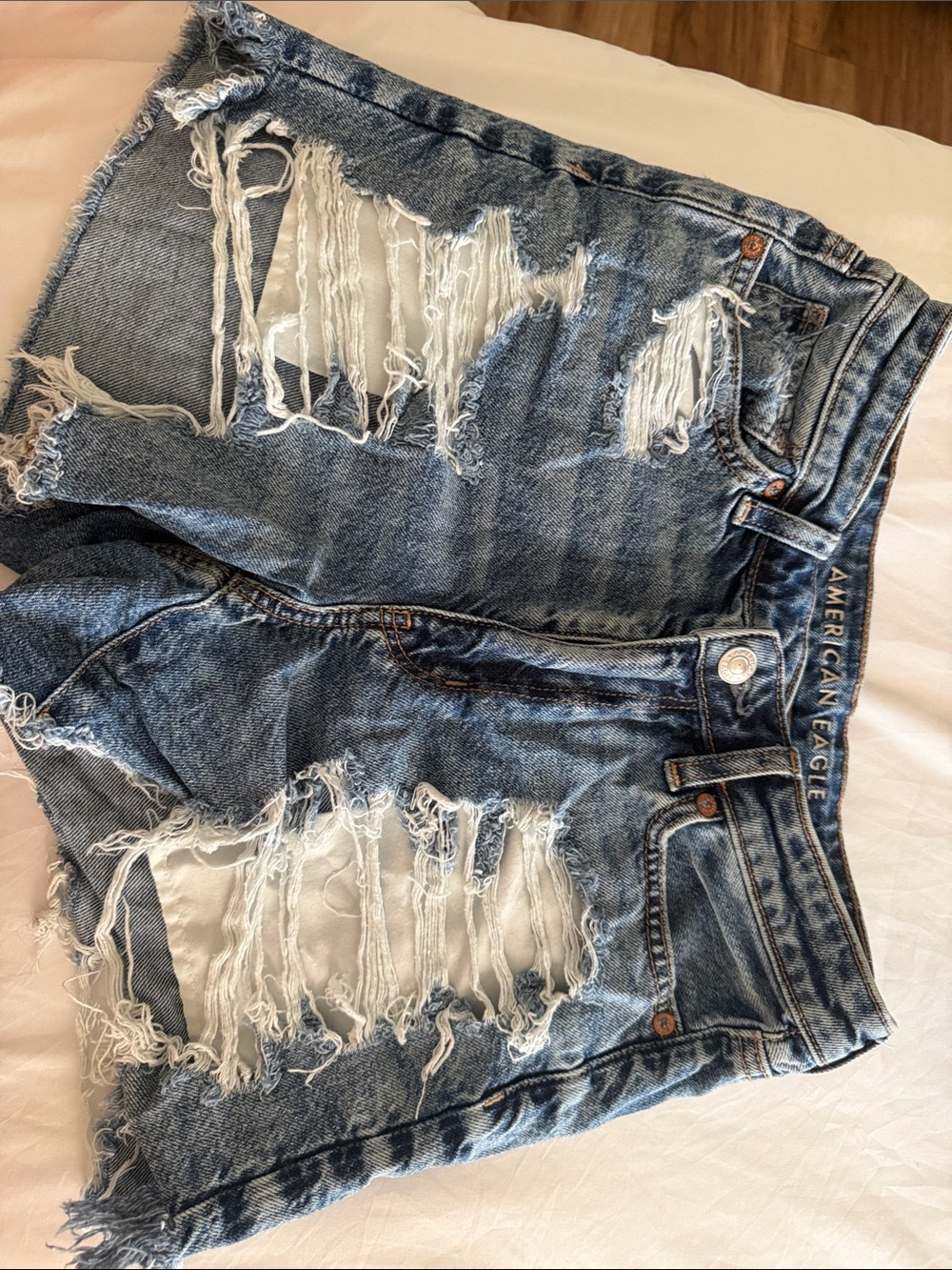 American Eagle Outfitters Distressed Light Blue Denim Shorts